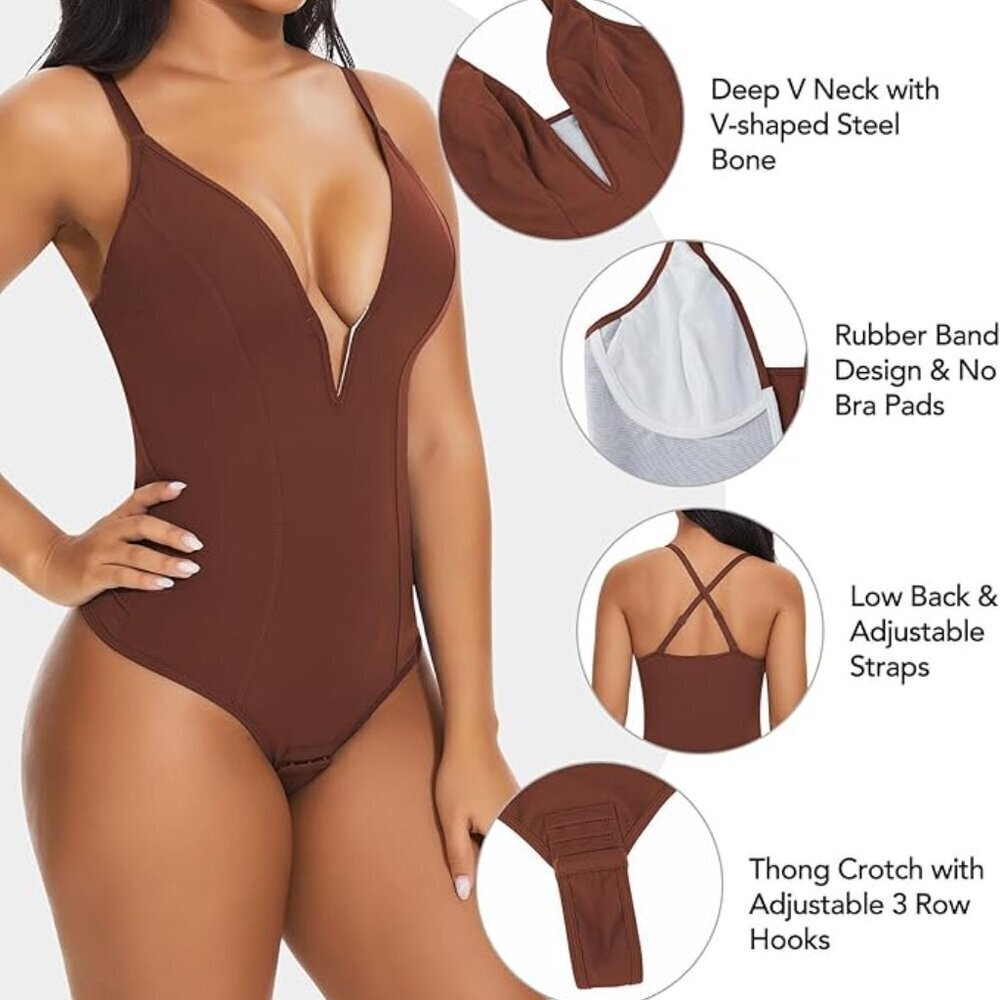 SHAPERIN Women's Deep V Neck Bodysuit